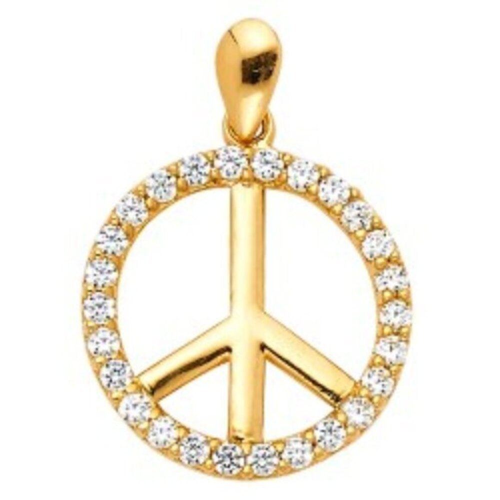 14K Yellow Gold Peace Sign CZ Pendant